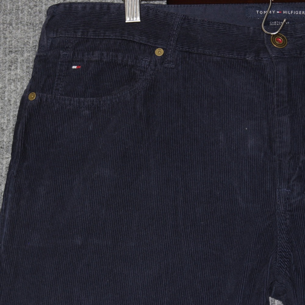Vintage Tommy Hilfiger Pants Mens 38 Navy Blue Corduroy Custom Fit - Picture 2 of 6